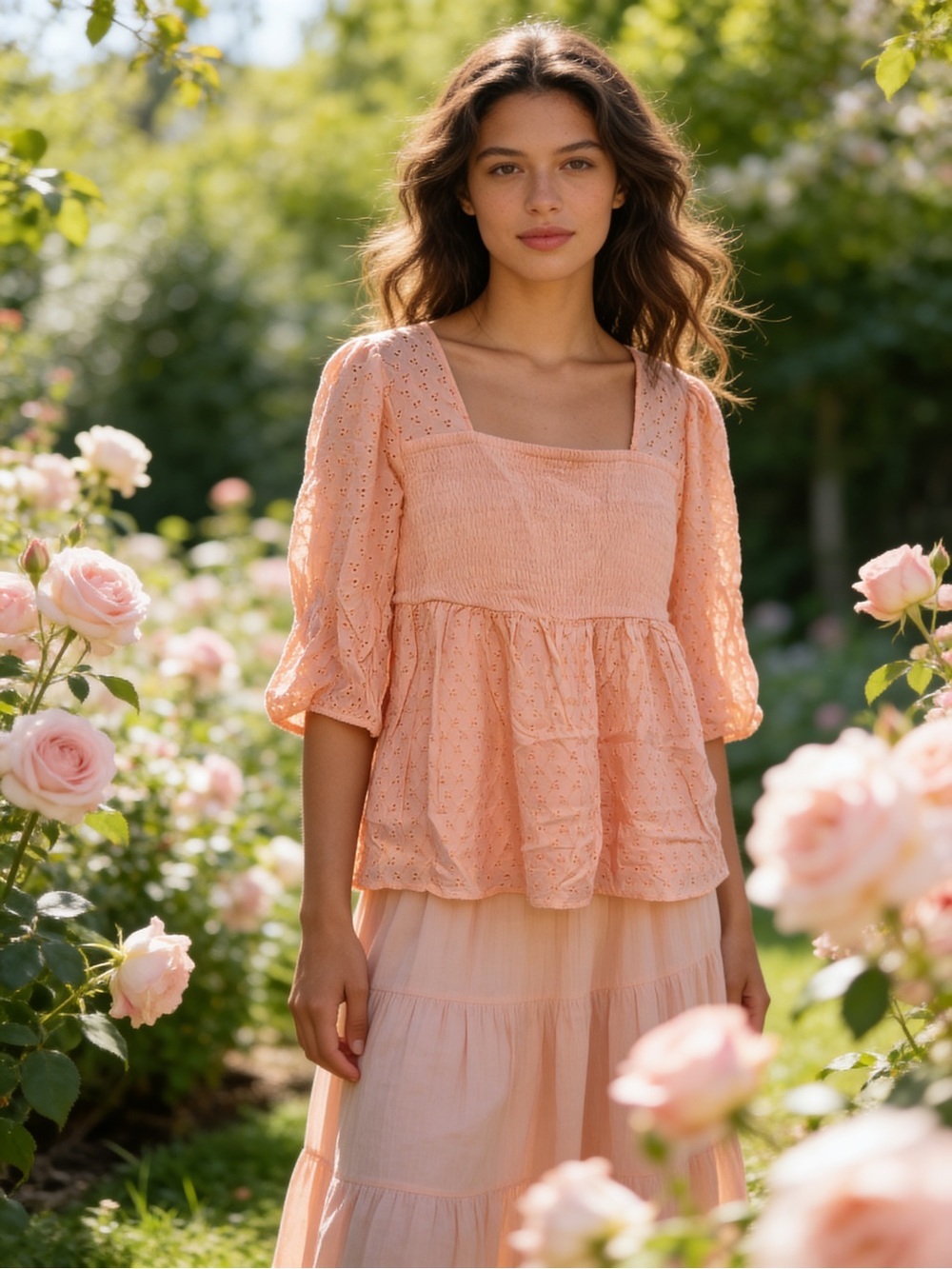 torrid Peach Eyelet Square-Neck Babydoll Top